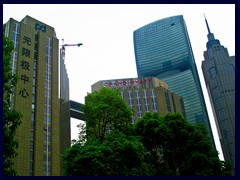 Grand Hyatt hotel with Pearl River Tower and The Pinnacle in the background.